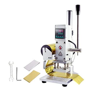 Imagem de LMJYU Máquina de estampagem digital a quente de 5 x 7 cm, máquina de impressão de marca de logotipo com escala total e controle deslizante de posicionamento, carimbo em relevo para papel, madeira