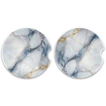 Imagem de CEBUGI 2 peças de porta-copos de carro para porta-copos de cerâmica de 6,3 cm com entalhe de dedo absorvente porta-copos de copo de carro fundo de mármore para mulheres e homens