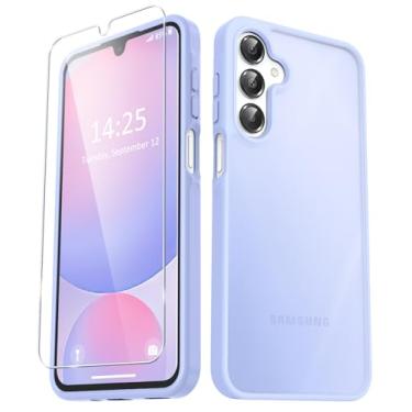 Imagem de YENAPOON Capa para Samsung Galaxy A26 5G, capa de telefone fosca com 1 protetor de tela, parte traseira translúcida fosca, capa protetora fina à prova de choque, roxo lavanda