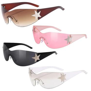 Imagem de MIRJXB Óculos de sol Y2K, conjunto de 4 peças de óculos de sol modernos para mulheres e homens, acessórios de moda grandes sem moldura para atividades ao ar livre, dirigir e viajar