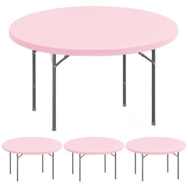 Imagem de Pacote com 4 toalhas de mesa redondas de 152 cm para mesa, elástica, impermeável, elástica, lavável, dobrável, toalha de mesa de piquenique, toalha de mesa de elastano para jantar, casamento, banquete