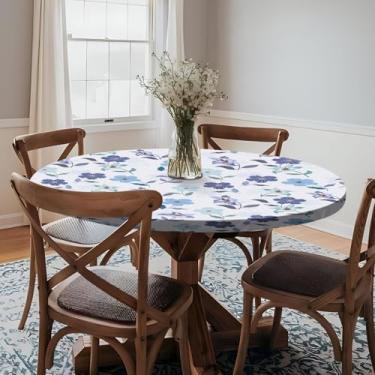 Imagem de opstellen Toalha de mesa redonda ajustada à prova d'água toalha de mesa de vinil para ambientes internos e externos, capas para mesas de 101 a 111 cm, para jantar, cozinha, apartamento, casa, festas