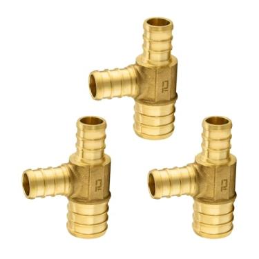 Imagem de Pacote com 3 acessórios PEX Niikappu 1"x3/4"x3/10.2 cm Pex Tee, acessórios de tubo de crimpagem de latão para tubos PEX, ASTM F1807