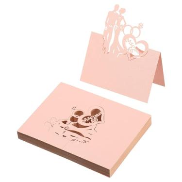 Imagem de PATIKIL 50 peças de cartões de casamento, cartões de visita, papel glitter, vazado, cartão de casamento, etiquetas de assento dobradas para mesa, buffet, recepção, jantar, festa, rosa