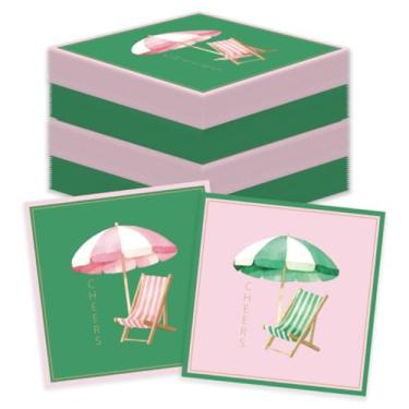 Imagem de JarThenaAMCS 100 peças de guarda-chuva de praia de palmeira guardanapo de papel descartável guardanapo de papel rosa verde cabana de verão cadeira de praia bebida guardanapos para despedida de