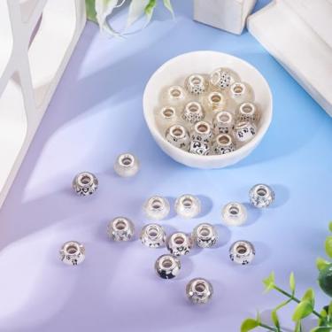 Imagem de 30 contas europeias com furo grande de 14 mm contas de murano de resina branca para artesanato europeu para canetas faça você mesmo, pulseira, colar, fabricação de joias