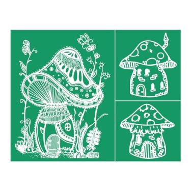 Imagem de Estêncil autoadesivo de serigrafia de cogumelos, estampa de flores silvestres, estêncil reutilizável para artesanato, cogumelos, estênceis de malha, pintura em camiseta de madeira, copo, tecido de