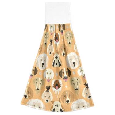 Imagem de Toalhas de mão de outono com laços para pendurar raças de cachorro fofas divertidas conjunto de 2 toalhas de banheiro laranja absorvente macio decoração de casa, 46 x 35 centímetros