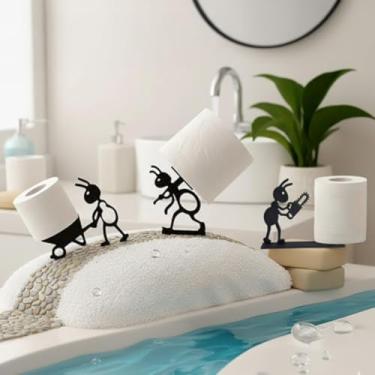 Imagem de 3 peças de suporte de papel higiênico engraçado formiga, suporte decorativo independente de PLA para banheiro, bancada, organizador de banheiro (3 peças preto)