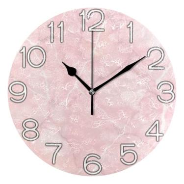 Imagem de Relógio de parede decorativo analógico escritório cozinha relógio operado por bateria silencioso, arte de parede moderna legal decoração de casa rosa mármore textura pastel, 25 cm, ponteiros pretos