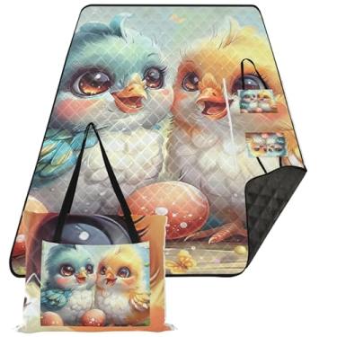 Imagem de TSENQUE Lindo cobertor de praia à prova d'água de ovos de galinha, à prova de areia, tapete dobrável extra grande, cobertor de piquenique, tapete floral para barraca para acampamento 299,7 cm x 203,2