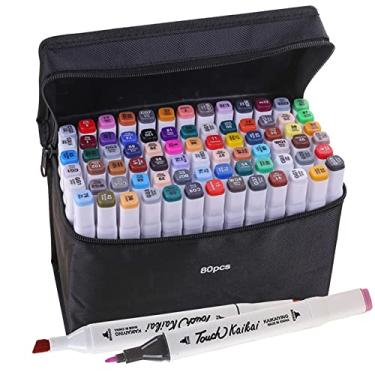 Imagem de Conjunto de Canetas Marcadoras com Ponta Dupla Sacola Armazenamento Zíper Marcadores Artísticos Duas Pontas para Esboçar Escrever Pintar Sublinhar Desenhar Vibrantes Alta Pigmentação Tampas Codificada
