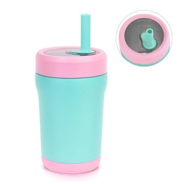 Imagem de Zukro Copo de aço inoxidável com isolamento infantil com canudo flexível resistente a derramamentos, garrafa de água infantil, ótimo para viagens, lavável na lava-louças, 340 g, menta