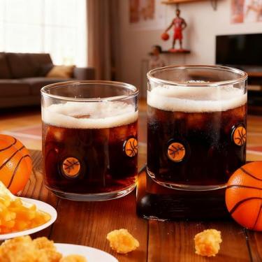 Imagem de Bokon 2 peças de copos de vidro com ícone de 400 ml, copo de suco de ícone, antiquado, soprado à mão, conjunto de presente para decoração de festas, amigos, presentes adoráveis (transparente, basquete