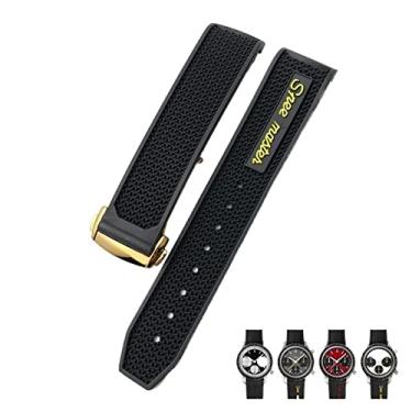 Imagem de FFHAO 19mm 20mm 21mm 22mm pulseiras de relógio macias de borracha para Omega Speedmaster AT150 Seamaster 300 Seamaster 007 Pulseira James Bond (Cor: ouro amarelo preto, Tamanho: 19mm)