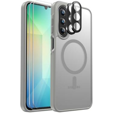 Imagem de Capa para celular Samsung Galaxy A26 5G magnética à prova de choque, [apto para MagSafe] [protetor de tela de vidro + protetor de lente da câmera] Capa translúcida antiimpressão digital para Samsung