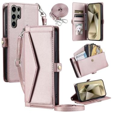 Imagem de Furill Capa carteira para Samsung Galaxy S24 Ultra 5G com alça de pulso, alça de ombro, porta-cartões, à prova de choque, couro PU macio, fecho magnético, bolso com suporte, capa para celular S24Ultra