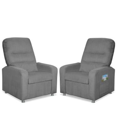 Imagem de Kit 02 Poltrona Do Papai Reclinavél Suede Cinza Claro -Casa da Poltron
