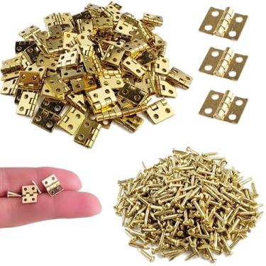 Imagem de Conjunto de mini dobradiças de latão dourado, 100 peças, dobradiças dobráveis de 10 x 8 mm com pregos, pequena dobradiça para caixa de madeira, caixa de joias, armário, casa de bonecas, acessórios de