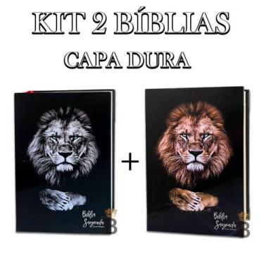 Imagem de Kit 2 Bíblias Letra Gigante Popular Capa Dura Leão Silver + Leão Gold 