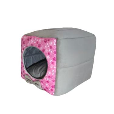 Imagem de Toca Cama Casinha 2 Em 1 Cachorro Cão E Gato Tam P M e G(M Rosa Lateral Bege)