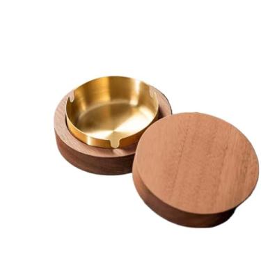 Imagem de Cinzeiro simples com capa, cinzeiro à prova de madeira, sala de estar, escritório, cinzeiro de aço inoxidável leve luxuoso bandeja de fumaça (ouro)