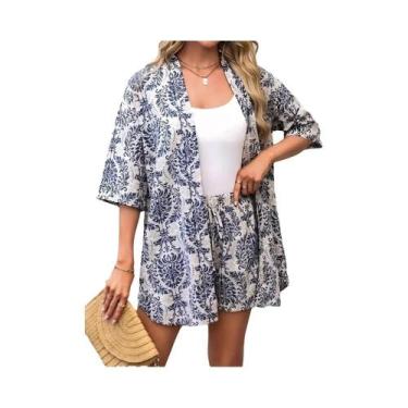 Imagem de Conjunto De Verão Feminino Com Estampa, Camisa De Manga Curta E Shorts
