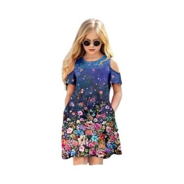 Imagem de Roupas infantis flor fora do ombro em torno do pescoço moda vestido ma