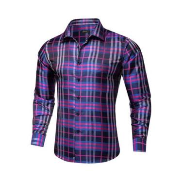 Imagem de Camisa Social Masculina De Luxo Roxa Com Estampa Paisley Em Poliéster 
