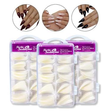 Imagem de Kit 300 Tips Unha Postiça Stiletto Alongamento Arte Sedução - Arte Sed