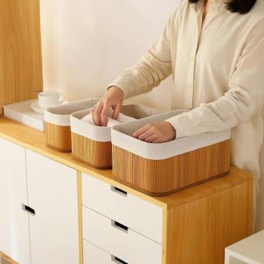 Imagem de Conjunto Cestos Organiza Armazena Roupa Brinquedo Recipiente Madeira S