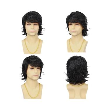 Imagem de Peruca Masculina Sintética Curta Preta Em Camadas, Resistente Ao Calor