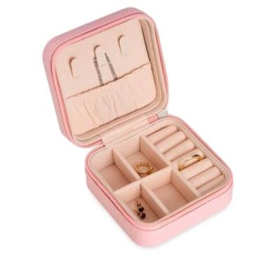 Imagem de Porta Joia De Bolsa Para Viagem Portátil caixa de armazenamento bolsa anel colar Bom Presente(2 Peças-ROSA)