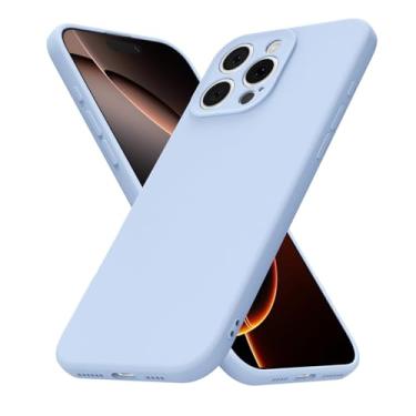 Imagem de uvcoat Capa de silicone para iPhone 16 Pro, capa fina de gel de borracha macia para mulheres e meninas, linda capa de telefone TPU fosco com proteção total da câmera, design simples minimalista, azul
