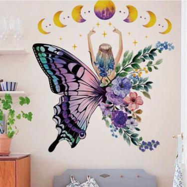 Imagem de Adesivos de parede Butterfly Fairy, decalque de PVC 70x65cm, 2 folhas 