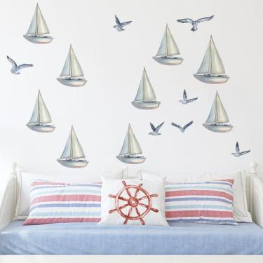 Imagem de Adesivos de parede Cartoon Sailboat Seagull PVC 105x60cm 3 folhas - yi