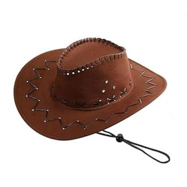 Imagem de Chapéu de cowboy, feltro de camurça marrom, estilo ocidental, pele de 