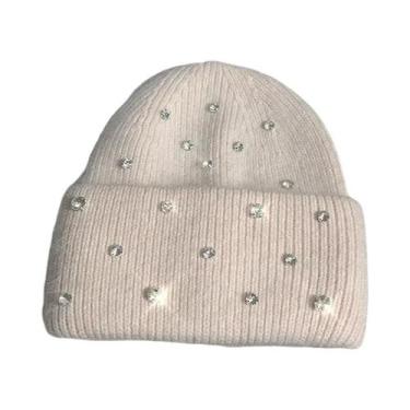 Imagem de Gorro Feminino De Inverno Quente Com Strass E Miçangas, Estilo Coreano