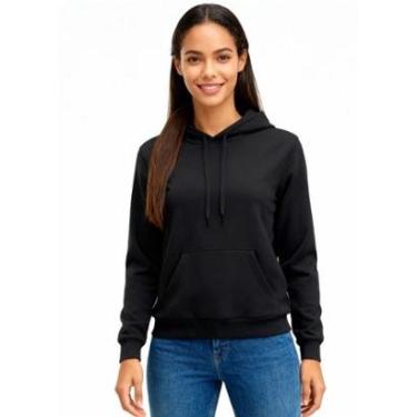 Imagem de Moletom Feminino Liso Abrigo Blusa Moleton Casaco com Capuz-Feminino