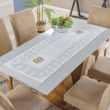Imagem de Trilho De Mesa Em Renda Com Transfer Flores 1,47m X 40cm 100% Poliéste