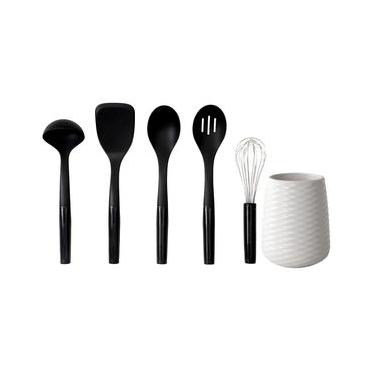 Imagem de CONJUNTO KITCHENAID 5 UTENSILIOS PARA COZINHA E SUPORTE EM CERÂMICA KQG561BXOBE