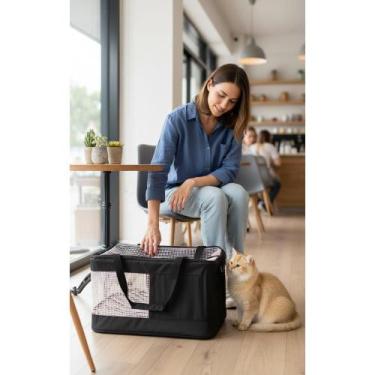 Imagem de Bolsa Transporte Cães Gatos Avião 43x32x24cm Preta - Congratulations S