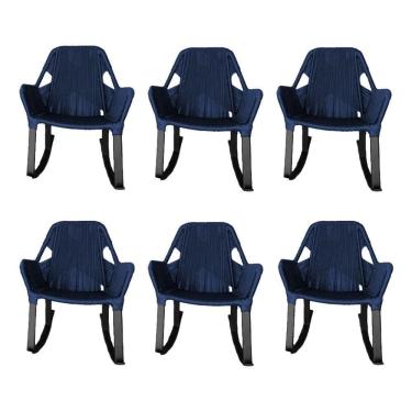 Imagem de Kit 6 Cadeiras De Balanço Athenas Corda Náutica Base Em Alumínio Preto-azul Marinho