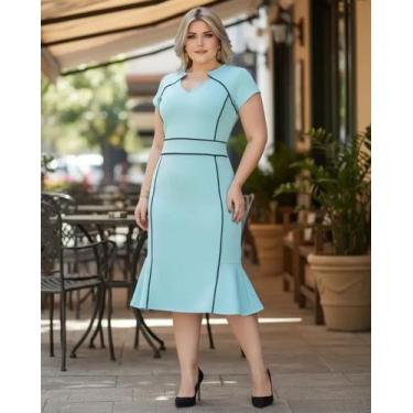 Imagem de Vestido Midi Plus Size Viés Moda Evangélica Feminina - Miss FLOWER, Az