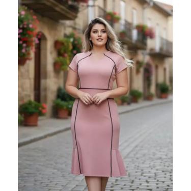 Imagem de Vestido Midi Plus Size Viés Moda Evangélica Feminina - Miss FLOWER, Ro
