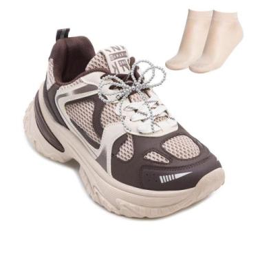 Imagem de Tênis Casual Ramarim MB e Meia RM26-267113, Marrom, Bege, 37