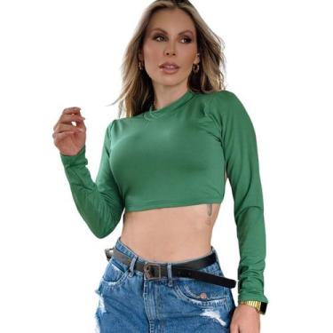 Imagem de Cropped Costa Nua Manga Longa Gola Alta Com Bojo Feminino - Look Dream