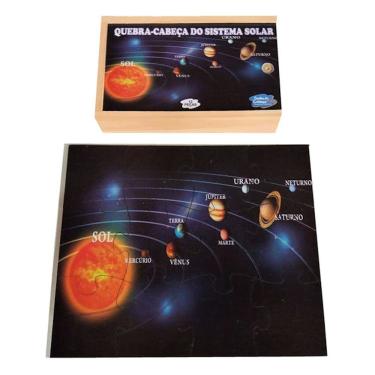 Imagem de Brinquedo Educativo Quebra Cabeça Sistema Solar 12 Peças em MDF com Caixa de Madeira Sonho de Criança