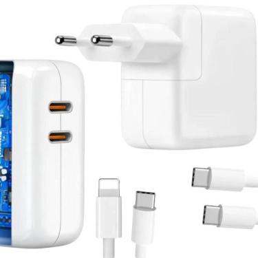 Imagem de Carregador 50w Usbc Duplo Compatível com Iphone 16 15 14 13 2x Cabos -