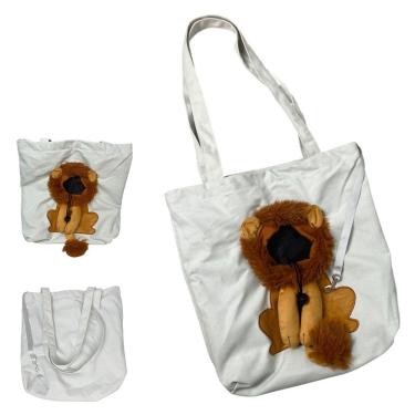 Imagem de Bolsa de Transporte para Pets Leva Pra Malhar BSL3905 Cães e Gatos Estampa Leão Náilon Branco